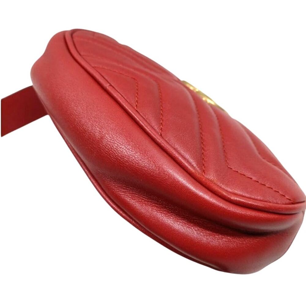 Gucci Marmont Red Gold Logo Quilted Bumbag Fannybag Waistbag Quiet Luxury Glam - Picture 9 of 10